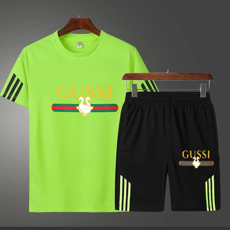 

New men's striped T-shirt shorts mesh suit 2021 summer men's brand printed casual suit sportswear s-5xl hip hop men's suit