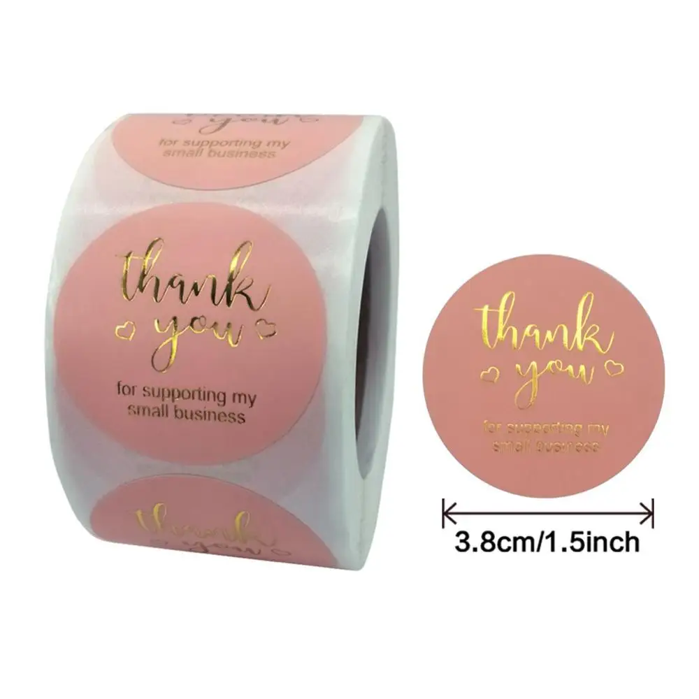 500 шт./1 5 дюйма рулон розовые спасибо за наклейки с золотой фольгой Розовые для