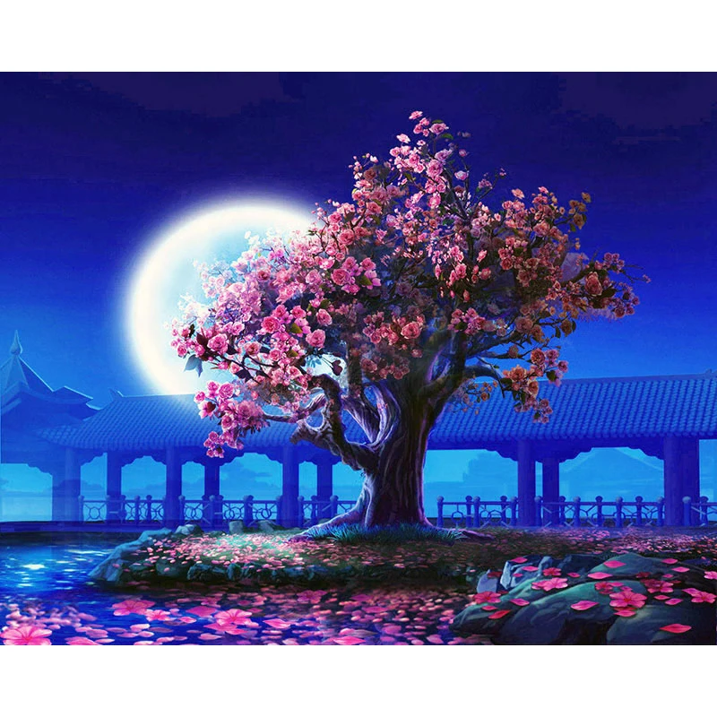 

Moon tree frame DIY digital painting kit landscape acrylic paint digital modern wall art canvas painting decoration