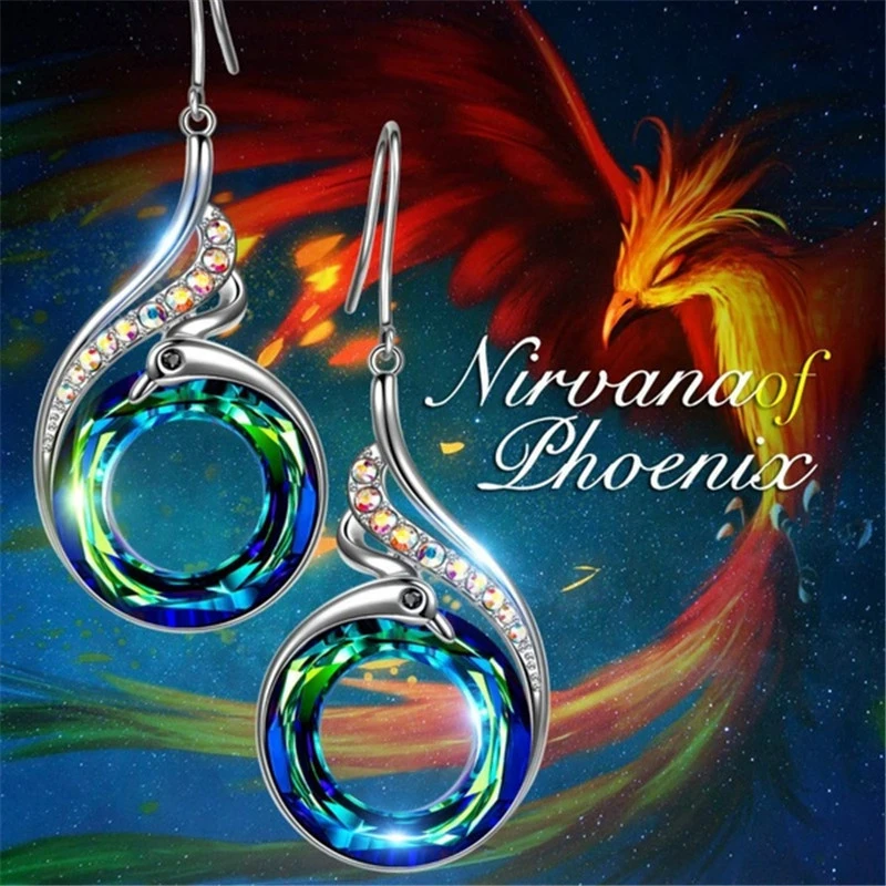 

2 Colors Woman's Nirvana of Phoenix Magic Crystals Earrings Trendy Drop Hook Wedding Jewelry Gift National Wind Earrings