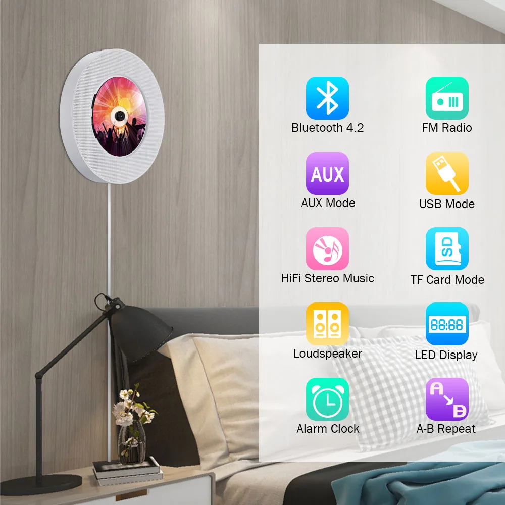 Remote Control Portable CD Player Bluetooth Desk Stand Wall Mountable Walkman LCD Display Home Audio Boombox Radio | Электроника