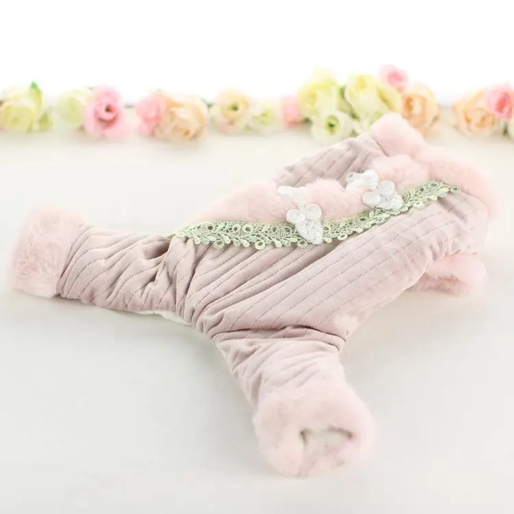 Kawaii зимняя одежда для собак четыре фута одежда для домашних животных Chiwawa jorkie Bomei платья в полоску - Цвет: Розовый