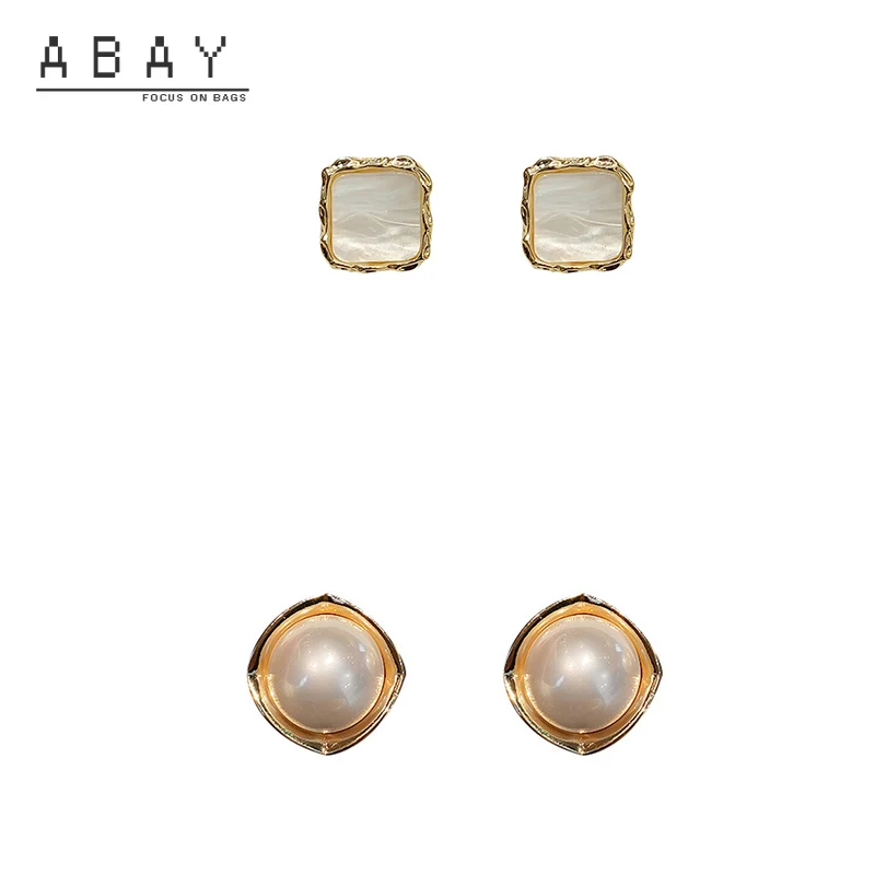 

S925 Silver Needle French Retro Pearl Earrings Women New Simple Resin Geometric Temperament Square Design Ear Pendant Wholesale