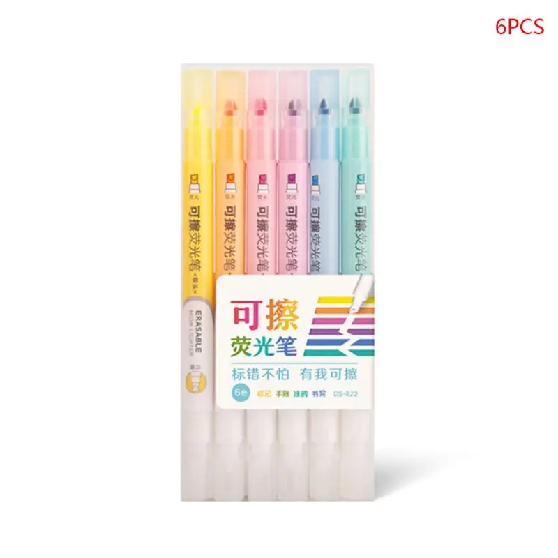 

2021 Hot Sale 6pcs Double Head Erasable Highlighter Pen Marker Pastel Liquid Chalk Fluorescent Pencil Drawing Stationery