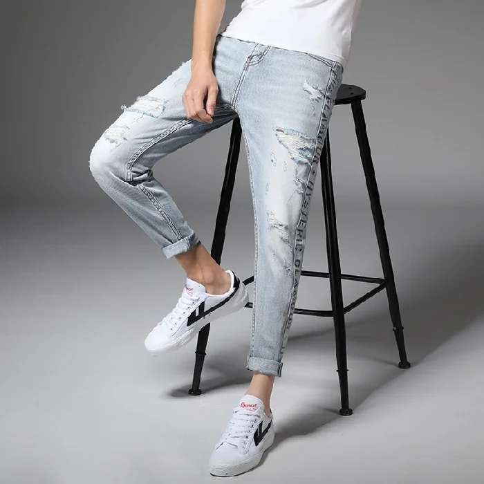 Летние Новые мужские джинсы модные зауженные в Корейском стиле джинсы|Мужские