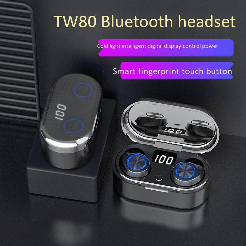 TW80 беспроводной цифровой дисплей частный режим Tws Спортивная Bluetooth гарнитура 5 0
