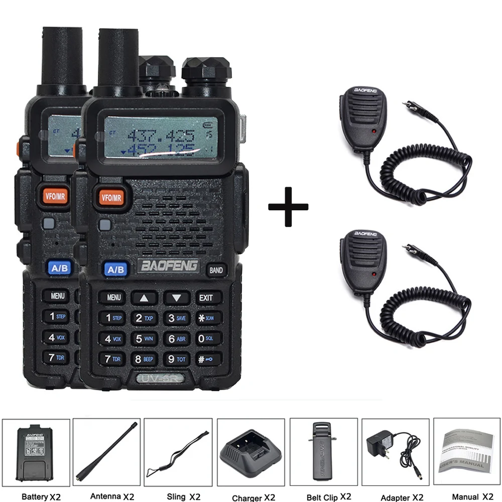 add 2 mic 2 шт Baofeng UV-5R рация VHF UHF136-174Mhz& 400-520Mhz Двухдиапазонная 8W двухсторонняя рация Baofeng uv 5r рация uv5r - Цвет: add 2 mic