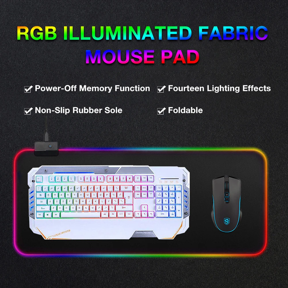 Цветной игровой коврик для мыши компьютерный RGB большой с подсветкой