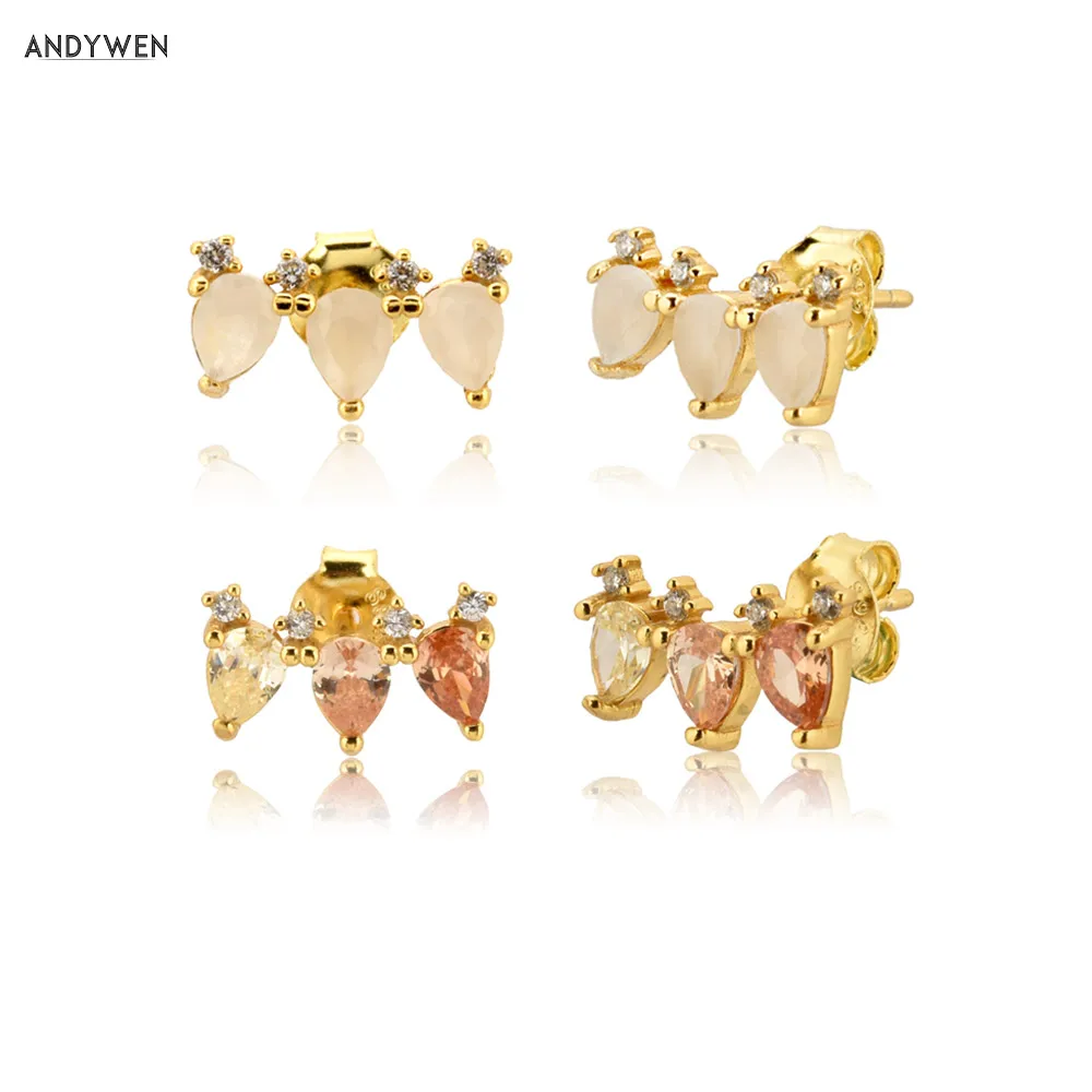 Серьги-гвоздики ANDYWEN из стерлингового серебра 925 пробы с тремя овалами и