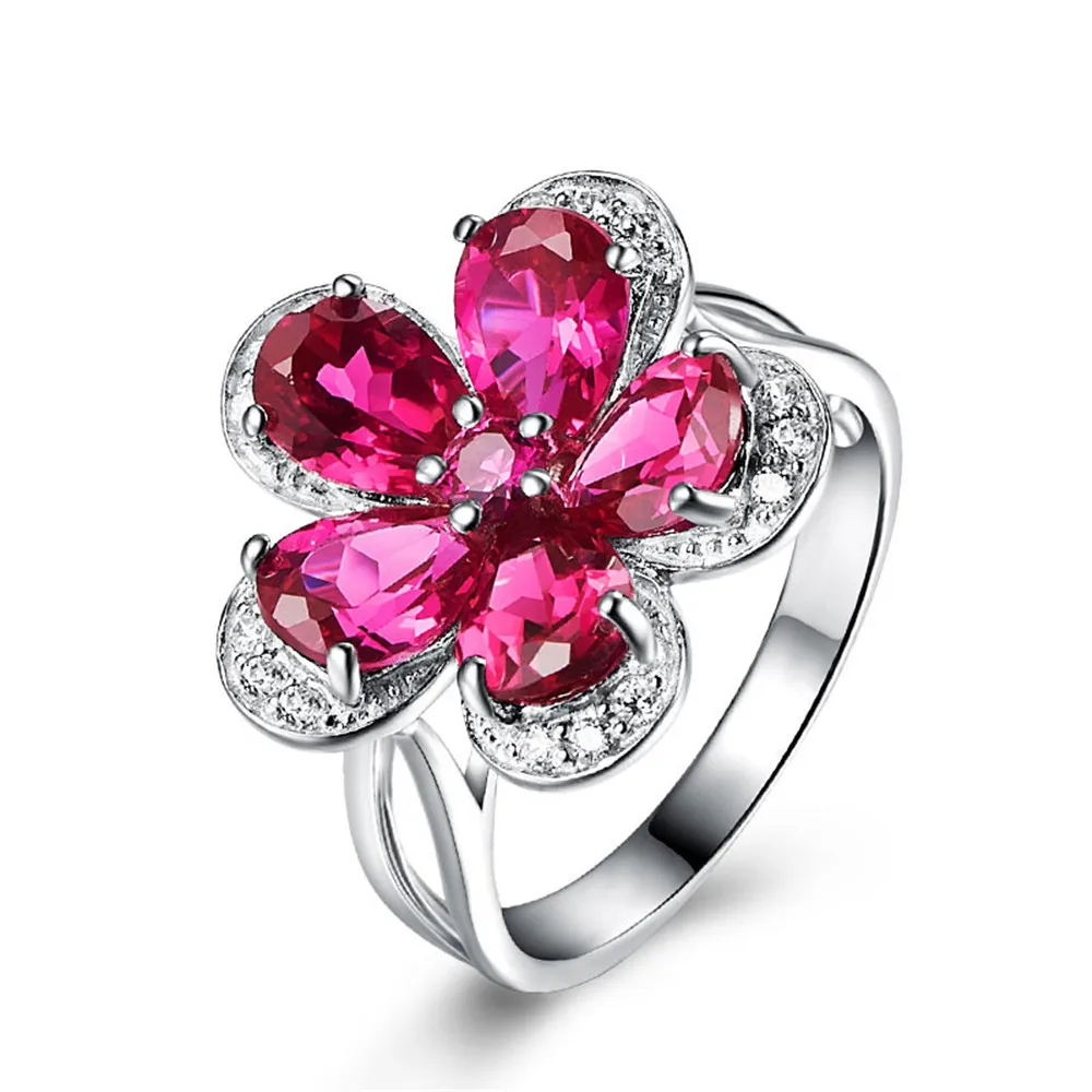 

Gorgeous 100% 925 Sterling Silver Created Ruby Gemstone Wedding Engagement Finger Party Rings For Women Fine Jewelry Gift