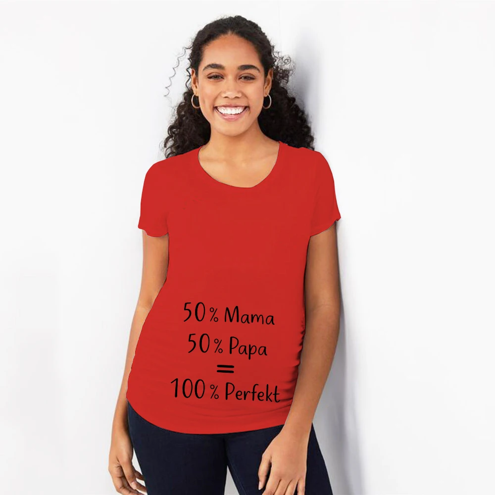 50% Mama+ 50% Papa = Perfekt Женские топы для беременных с коротким рукавом и буквенным принтом, футболки для беременных, забавная одежда - Цвет: P306-YSTRD-