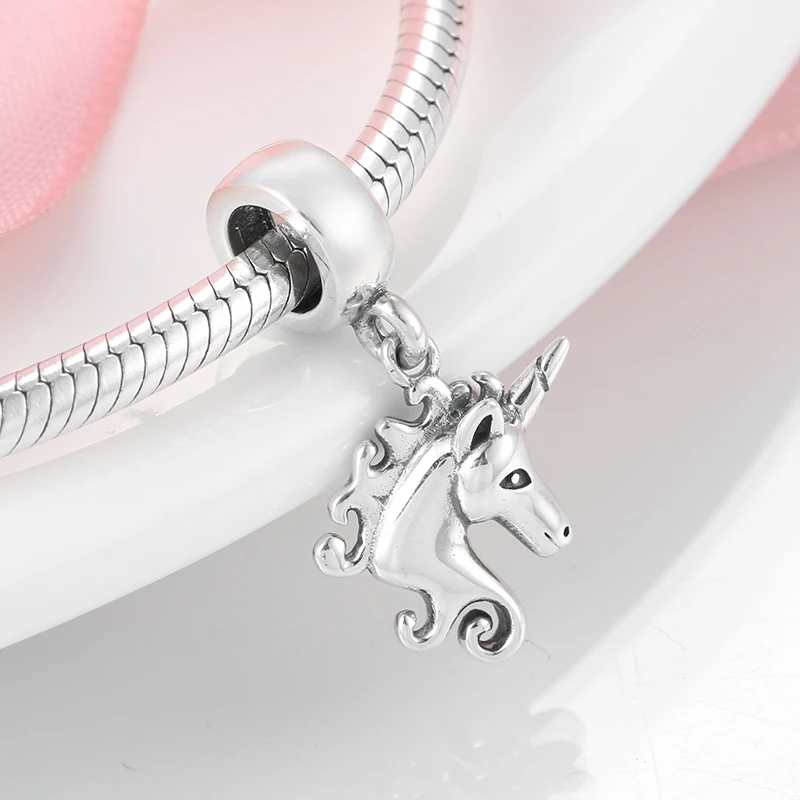 Новинка 925 Стерлинговое серебро ангел Единорог прекрасный кулон DIY бусы