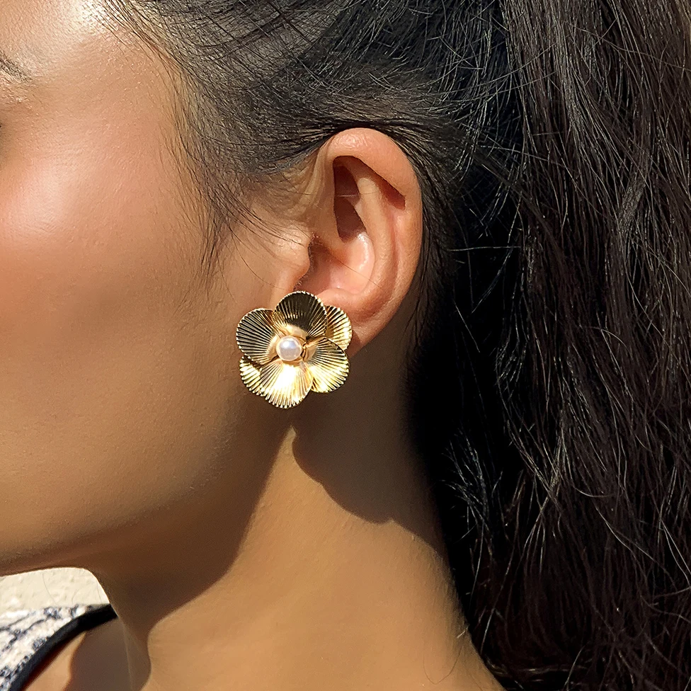 

Ingemark Vintage Kpop Rose Flower Stud Earrings for Women Wedding Bridal 2022 Trend Gold Color Punk Pendientes Boho Ear Jewelry