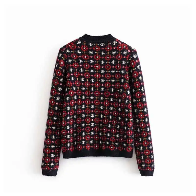 Женский вязаный кардиган с длинным рукавом винтажный свитер цветочным принтом в