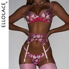 Ellolace модное нижнее белье с любовью чувственное нежное Эротическое нижнее белье из 3 предметов сексуальный бюстгальтер на косточках и трусики наборы с подвязками Новинка