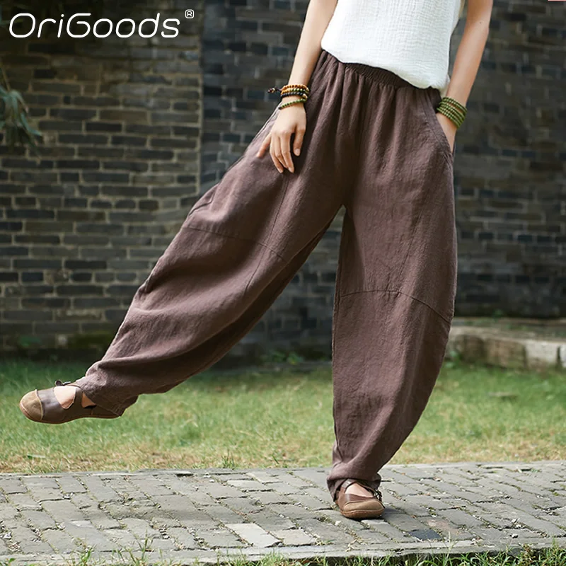 OriGoods Сезон весна осень Размера плюс штаны для женщин Рами в винтажном стиле