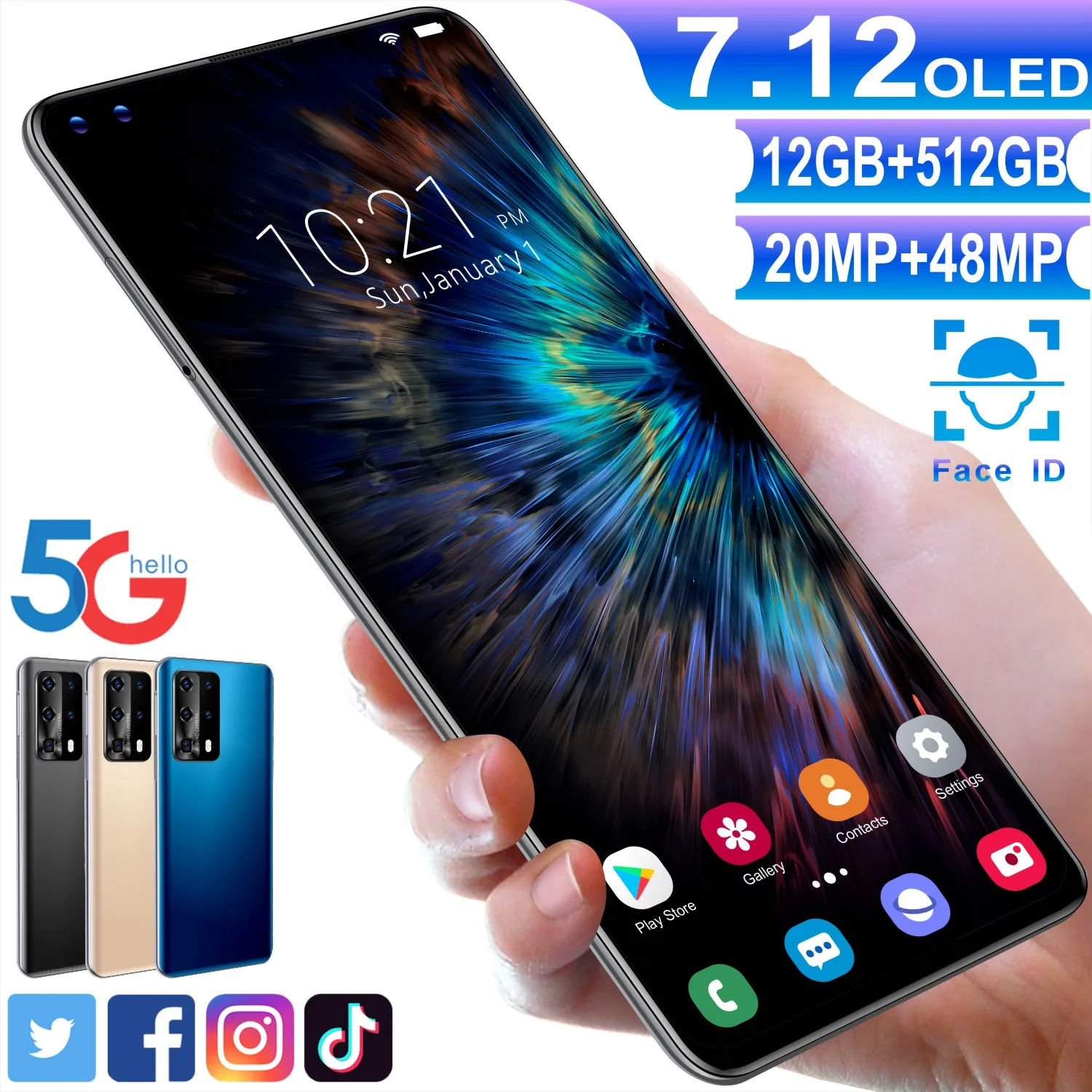 

P40 Pro+ 24+48MP 10 Core 5000mAh Face ID Andriod Cell Phone 6.58 Inch Full Screen 128/256GB Smartphones Celular 5G LTE Bands