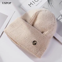 uspop new brand women knitted hat soft angora rabbit hair winter letter m skullies thick warm beanies hats