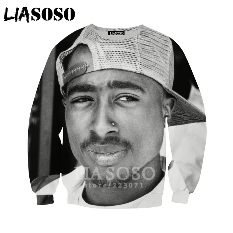 2pac Толстовка LIASOSO Модные мужские и женские толстовки 3D принт Рэпер Хип Хоп Уличная одежда с длинным рукавом Топы пуловер с круглым вырезом B182-06