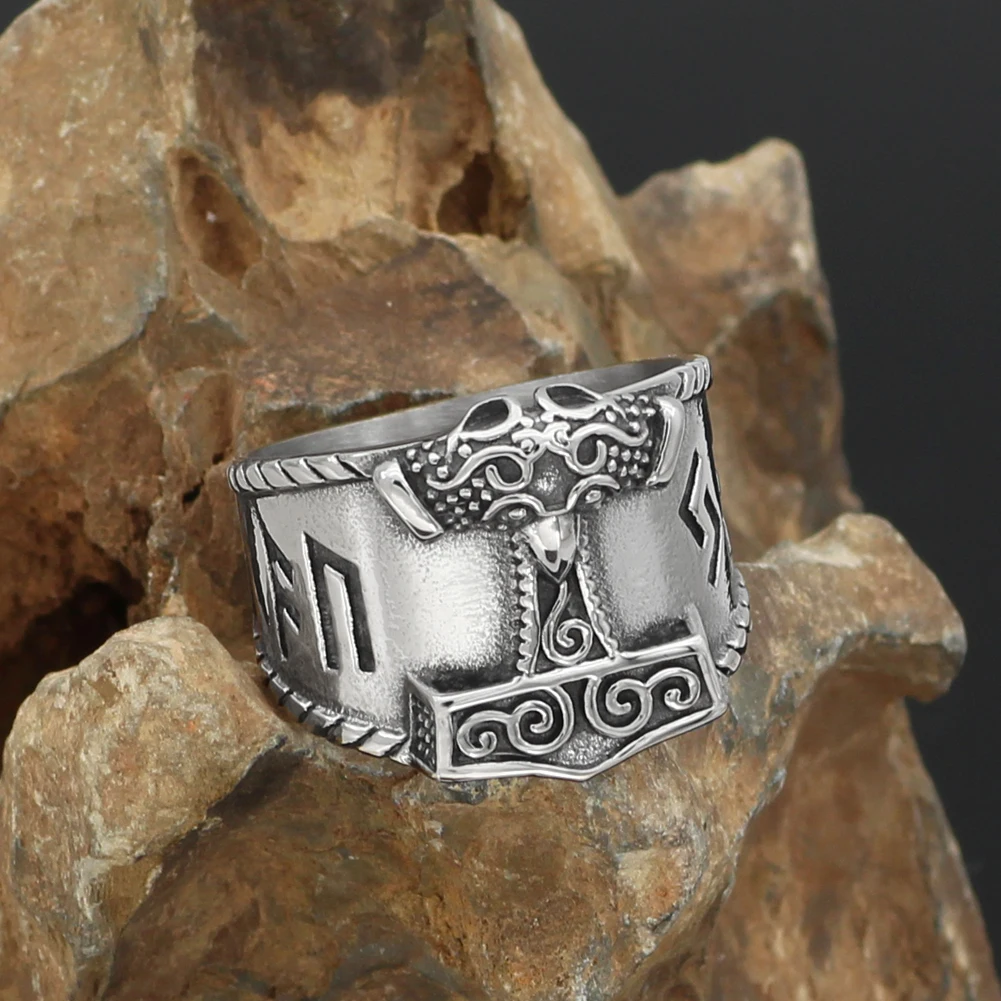 Viking мужской мьельнир Тора молоток Ворон Руна кольцо из нержавеющей стали с Valknut