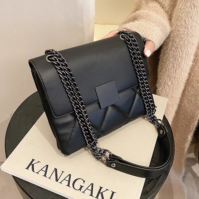 

New 2022 Lattice Square Crossbody Bag Fashion New High Quality PU Leather Women's Designer Handbag Chain Shoulder Balck Bag