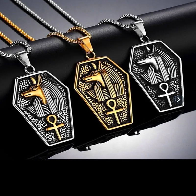 

Fashion Ancient Egyptian Anubis Men's Pendant Necklace Vintage Metal Silver Gold Talisman of Life Pendant Jewelry Gift