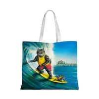 cat and mouse cotton and linen handbag fashion shoulder bag ladies leisure eco shopping high quality foldable handbag