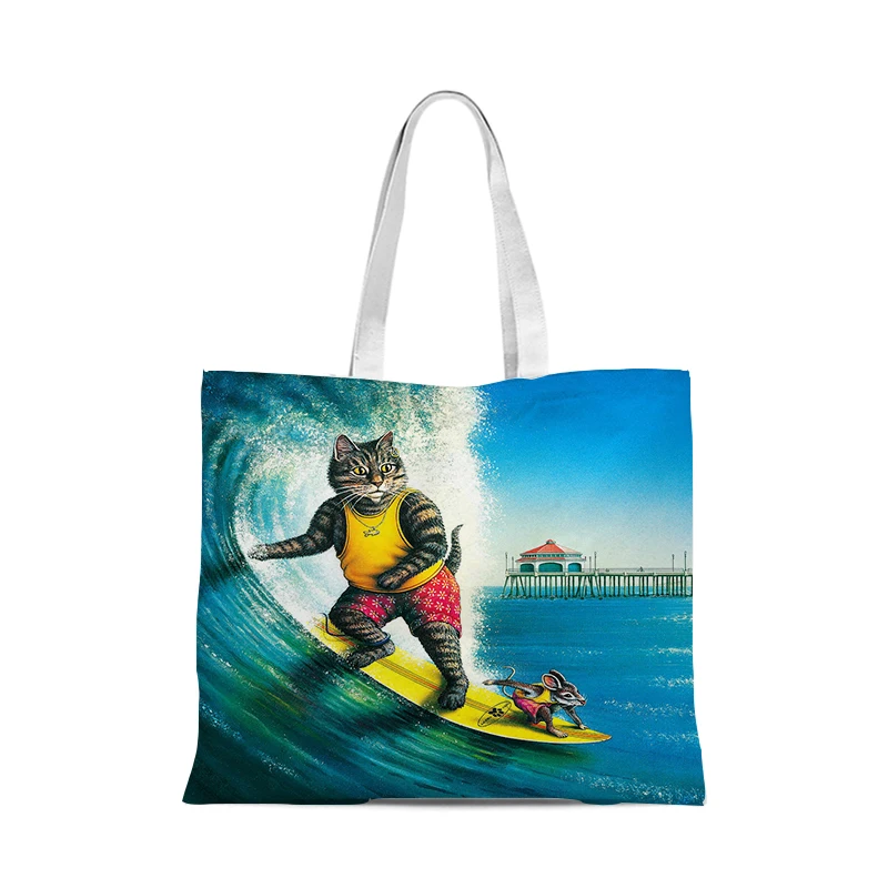 Сумка на плечо из хлопка и льна с изображением кота мыши| |