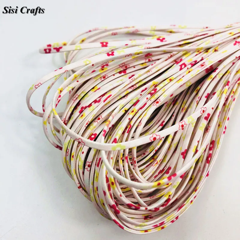Sisi Crafts Bracelet Material Flower Printed 3mm Floral Cords Necklace Faux Leather PU Ribbon DIY Jewelry Making Accessories 1M | Дом и сад