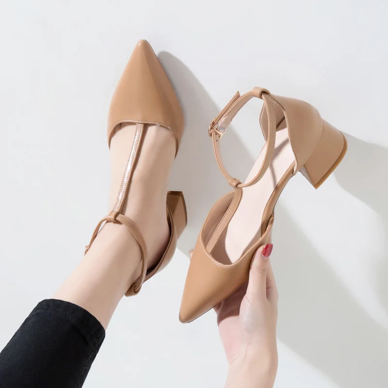 

Fashion Women Pumps High Quality buckle PU Single shoes comfortable Pointed Toe High heels women Sandals shoes Plus Size 31-43