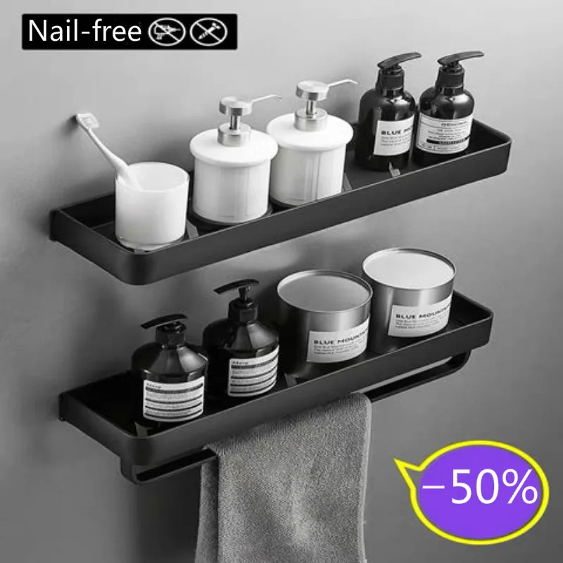 Настенная полка для ванной комнаты алюминиевая угловая черного цвета в ванную