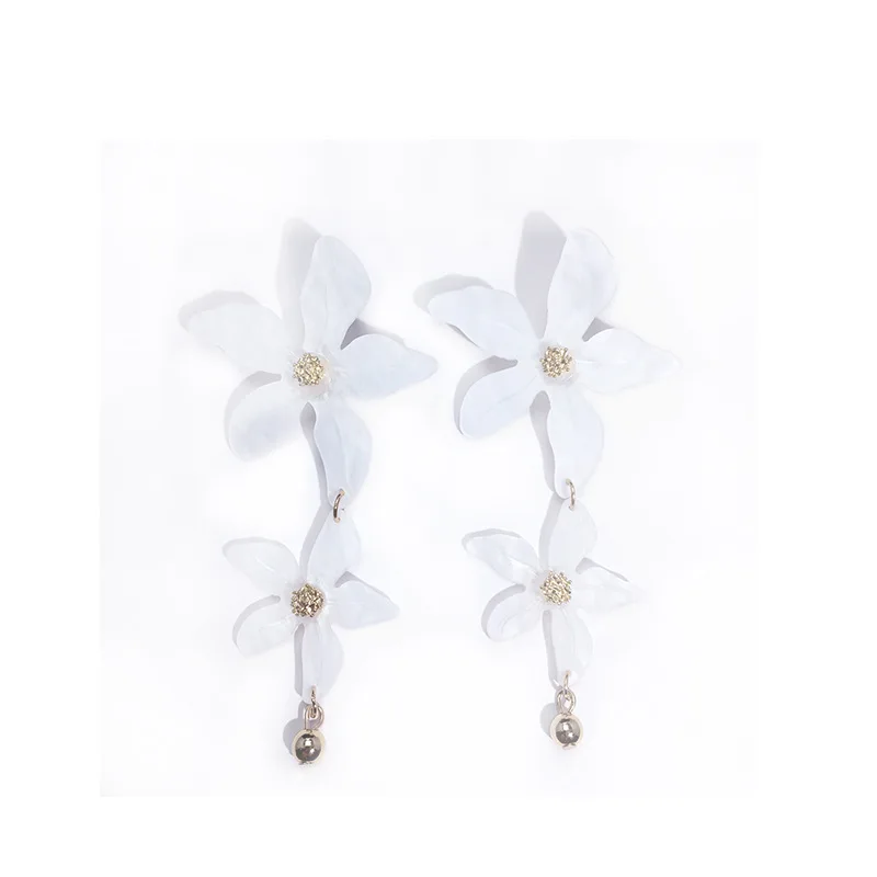 Hot Dual White Flower Earrings Personality 2019 Summer Holiday Big Statement Pendientes Mujer Boho Jewelry Party Wedding A10 | Украшения и
