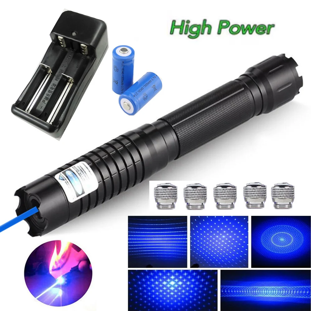 

The Most Powerful Blue Laser Flashlight Hunting Laser Sight with Super Radiation 8000M Adjustable Focus Burning Cigar/match New
