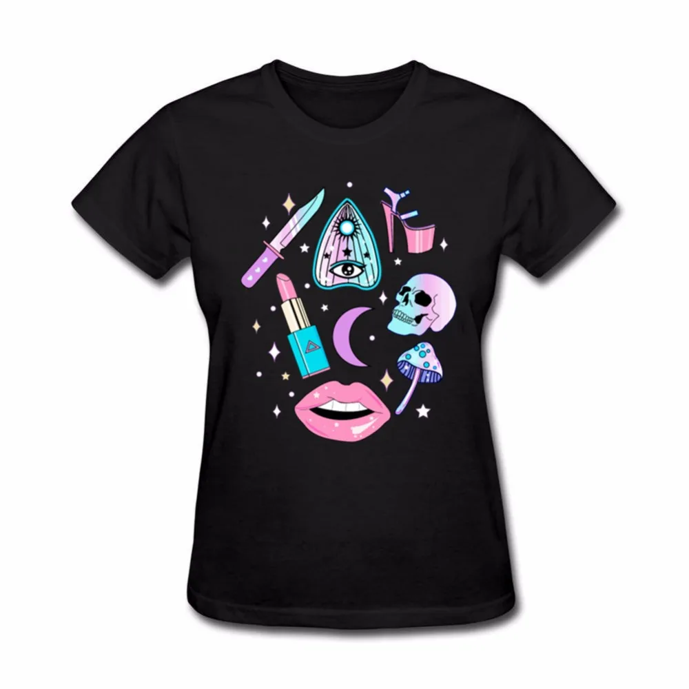 Готическая футболка для женщин женская Пастельная ведьма готический узор