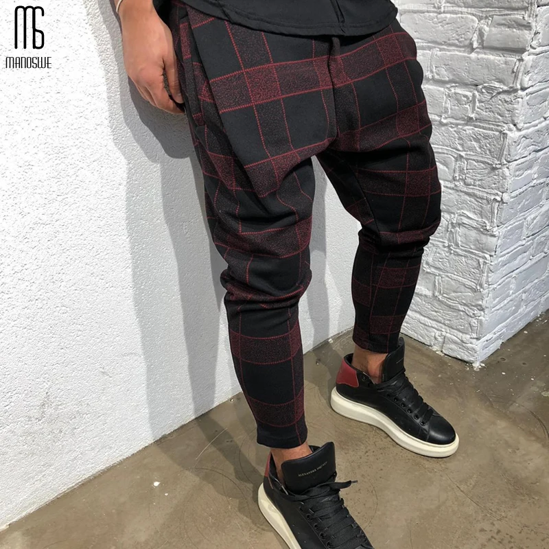 Мужские брюки карандаш Manoswe красные классические в клетку винтажном стиле
