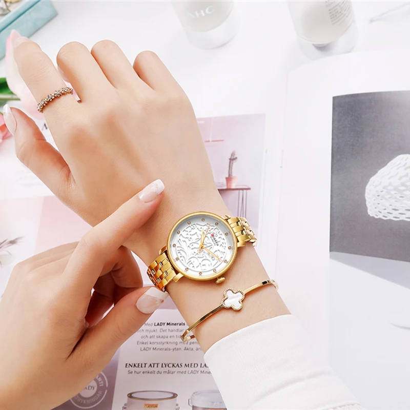 Top Brand CURREN Watches Women Classy Dress Gold Wristwatch with Stainless Steel Female Clock 2019 Fashion Luxury Ladies Watch | Наручные