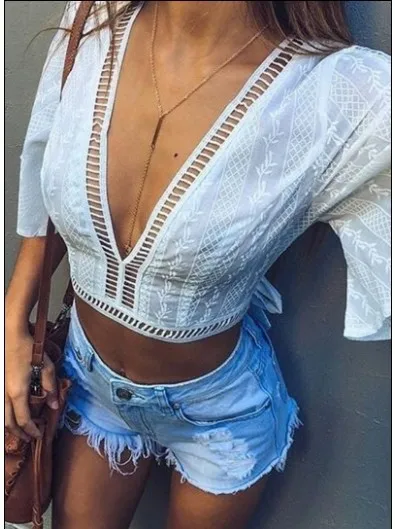 Женская футболка в европейском стиле хит продаж хлопковая Футболка с вышивкой и v