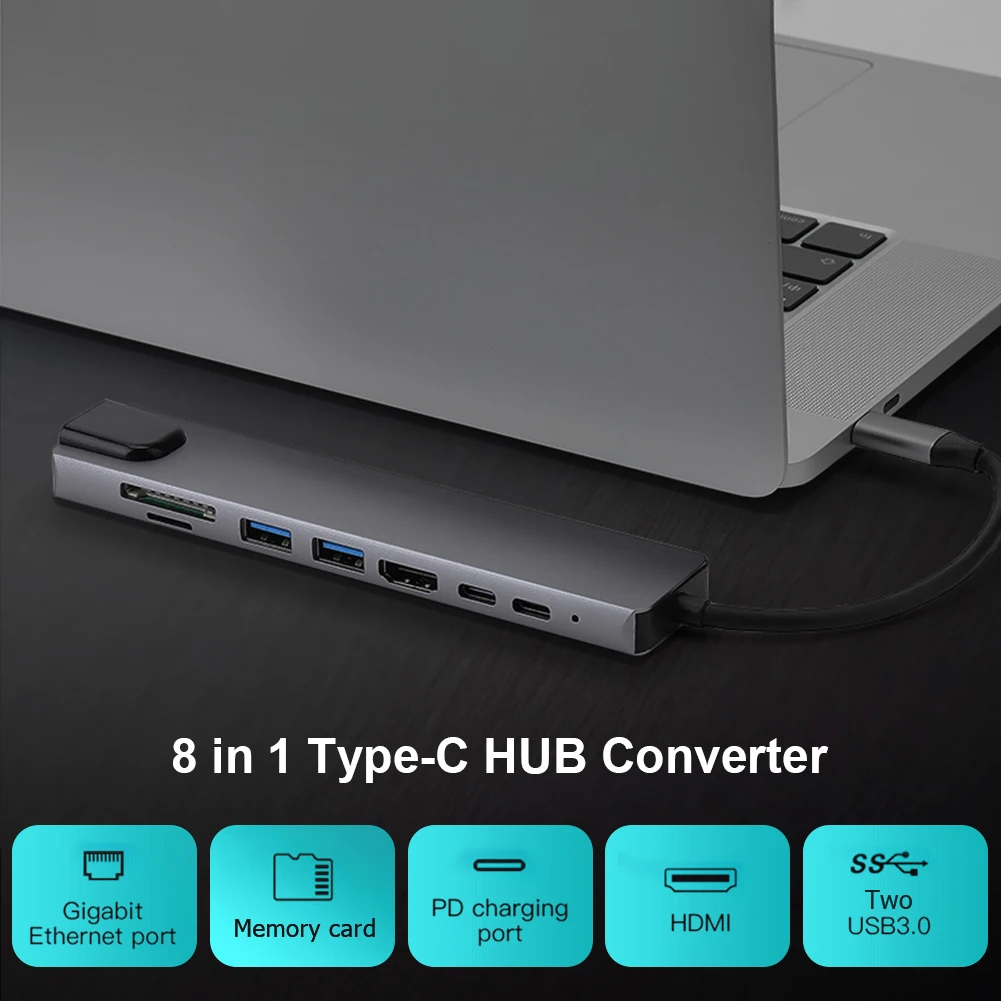 8 в 1 Тип C HUB конвертер разделитель 4K HDMI совместимых с 2 USB3.0 USB PD SD/устройство для