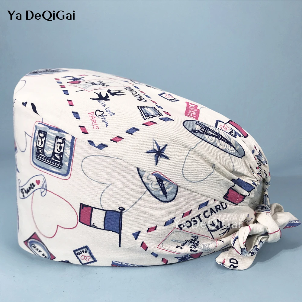 

Multicolor pure cotton breathable men and women surgical cap cartoon printing beauty salon nursing cap wholesale Pet clinic hat