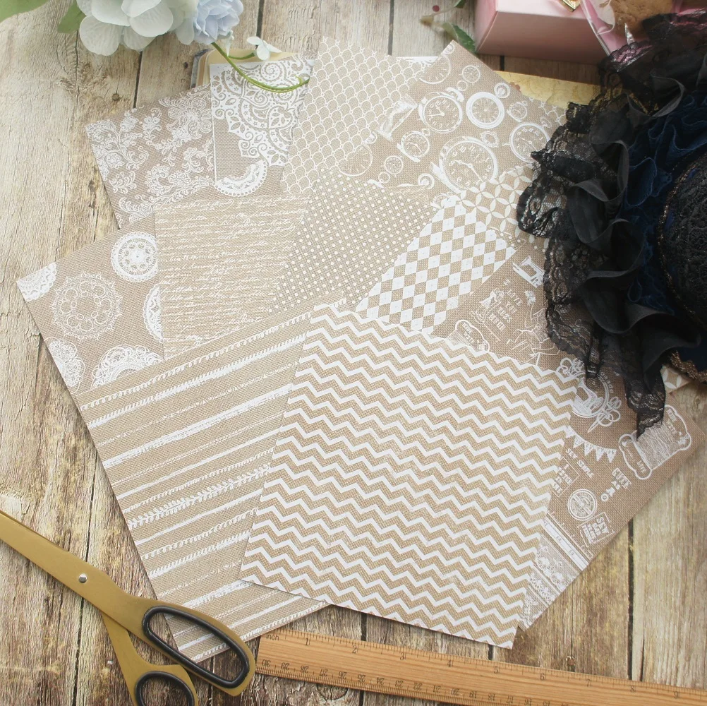 

24 Sheets DIY 12 Style 15.2*15.2cm Linen Cloth Chalk Drawing Theme Craft Paper Scrapbooking Creative Paper DIY Gift Use