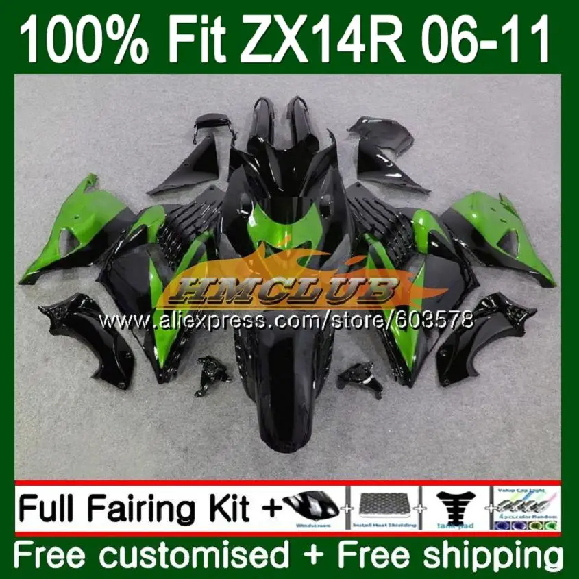 

Инъекция для KAWASAKI ZZR1400 ZX 14R 2006 2007 2008 2009 2010 113CL.134 ZX-14R ZX14R 06 07 08 09 10 11 зеленый черный обтекатель