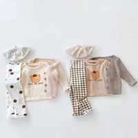 autumn clothing baby boy and girl bear head printed top high waist leggings knitted cardigan coat three piece suit