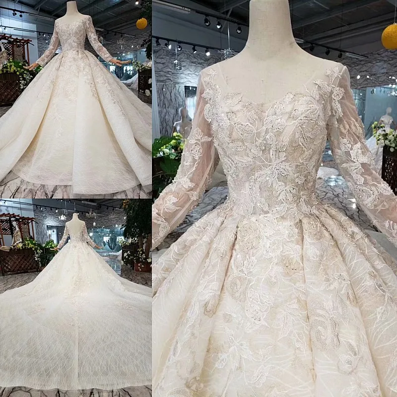 Женское свадебное платье со шлейфом SSYFashion роскошное кружевное невесты с длинным