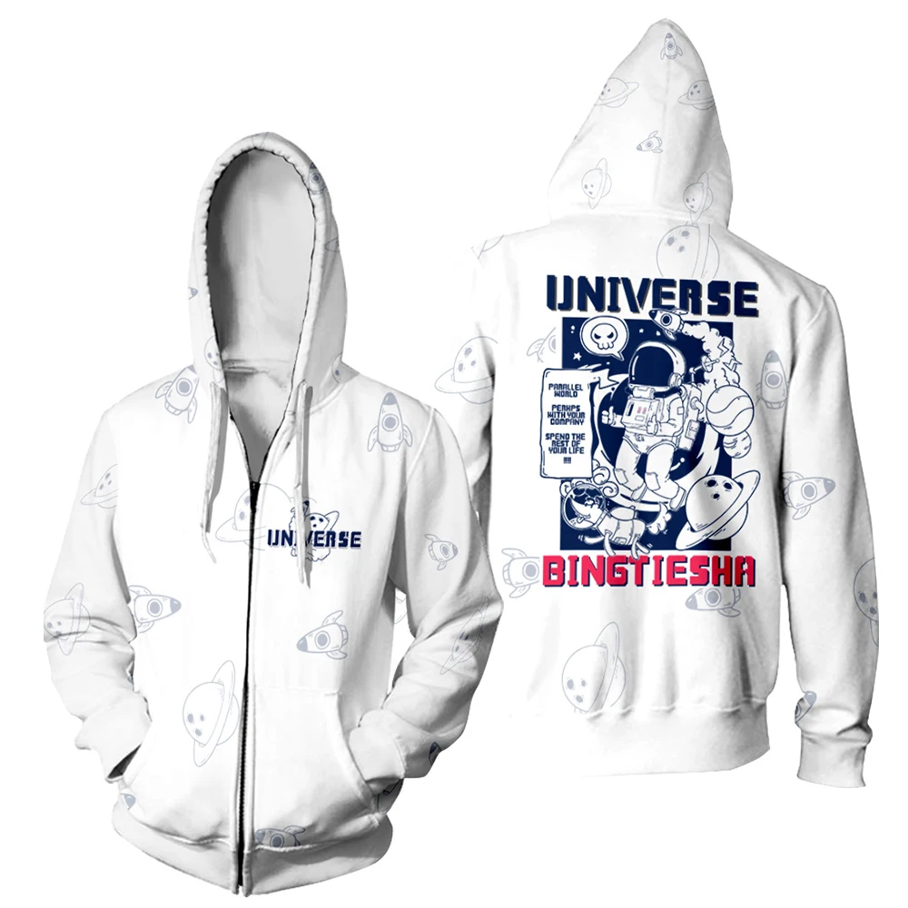 

Original Anime Astronaut Print Warm Women zip-up Hoodie Casual Cool Sweatshirt Cool Fashion Purple Hoodies Oversize Men Pullover
