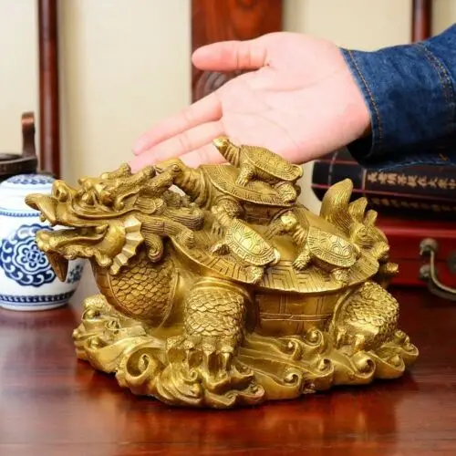

China Brass Statue Mother And Son Dragon Turtle Copper Fengshui Statue Home Decoration