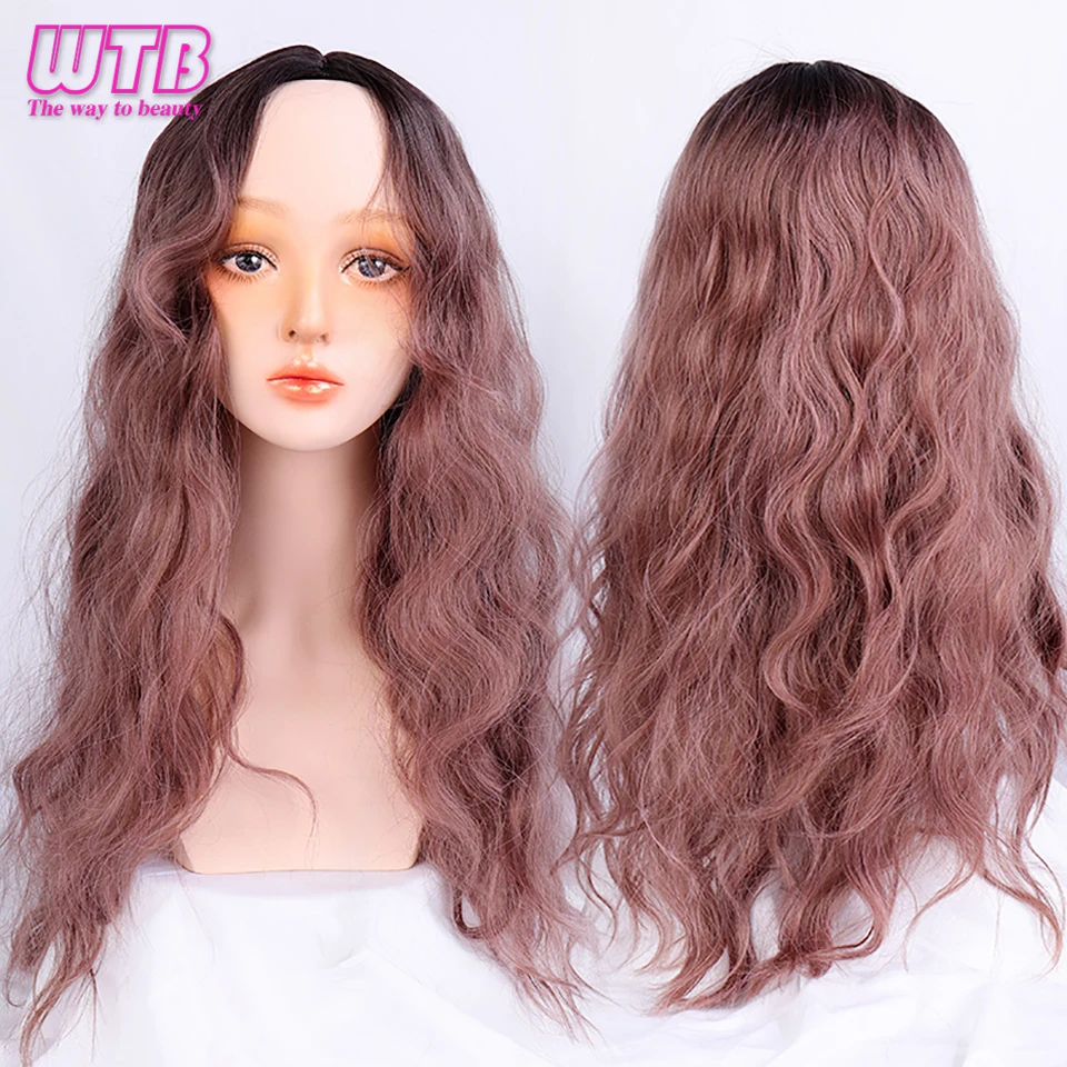 WTB Синтетические длинные волнистые темно-корни смешанный фиолетовый цвет парики