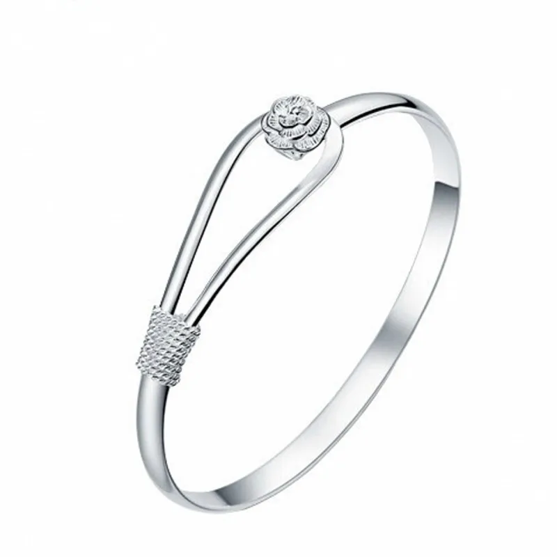 Новые модные 925 пробы серебряные Простые браслеты с розами манжеты и ювелирные