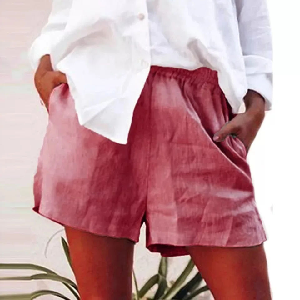 

Fashing Summer Women Cotton Linen Shorts Leisure Loose Short Pants 20# Elastic Waist Casual Fashion Candy Color