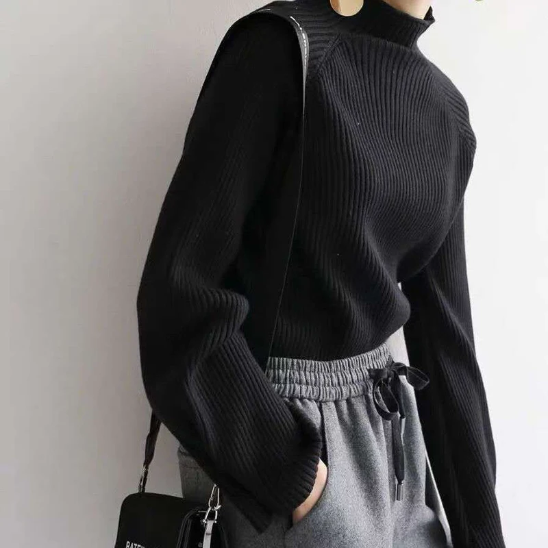 

Lucyever Loose Women Knit Sweater Half Turtleneck Korean Fashion Button Long Sleeve Jumper Causal Pullover Warm Winter Tops 2021