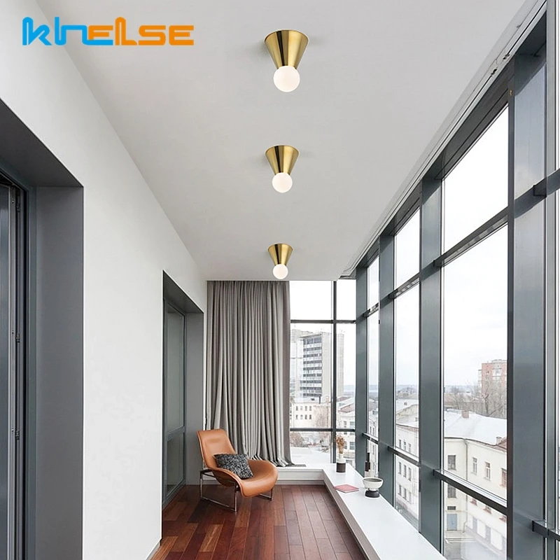 

Nordic Copper LED Ceiling Lamp Modern E27 Corridor Bedroom Surface Mounted Plafond Lamp Porch Staircase Ceiling Lighting Fixture